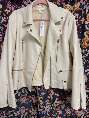 Topshop Off-White Faux Leather Moto Jacket